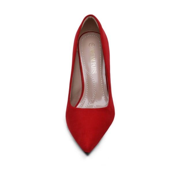 Pointed Toe Classic Stiletto High Heel Pumps - RED SUEDE - 2